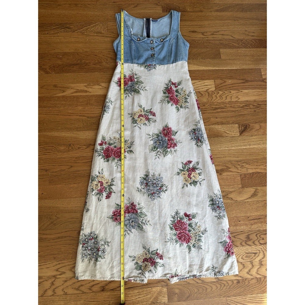 VTG Triangle Blues Denim Floral Maxi Dress Sz 9 Made USA Cottagecore 90s - Picture 6 of 16